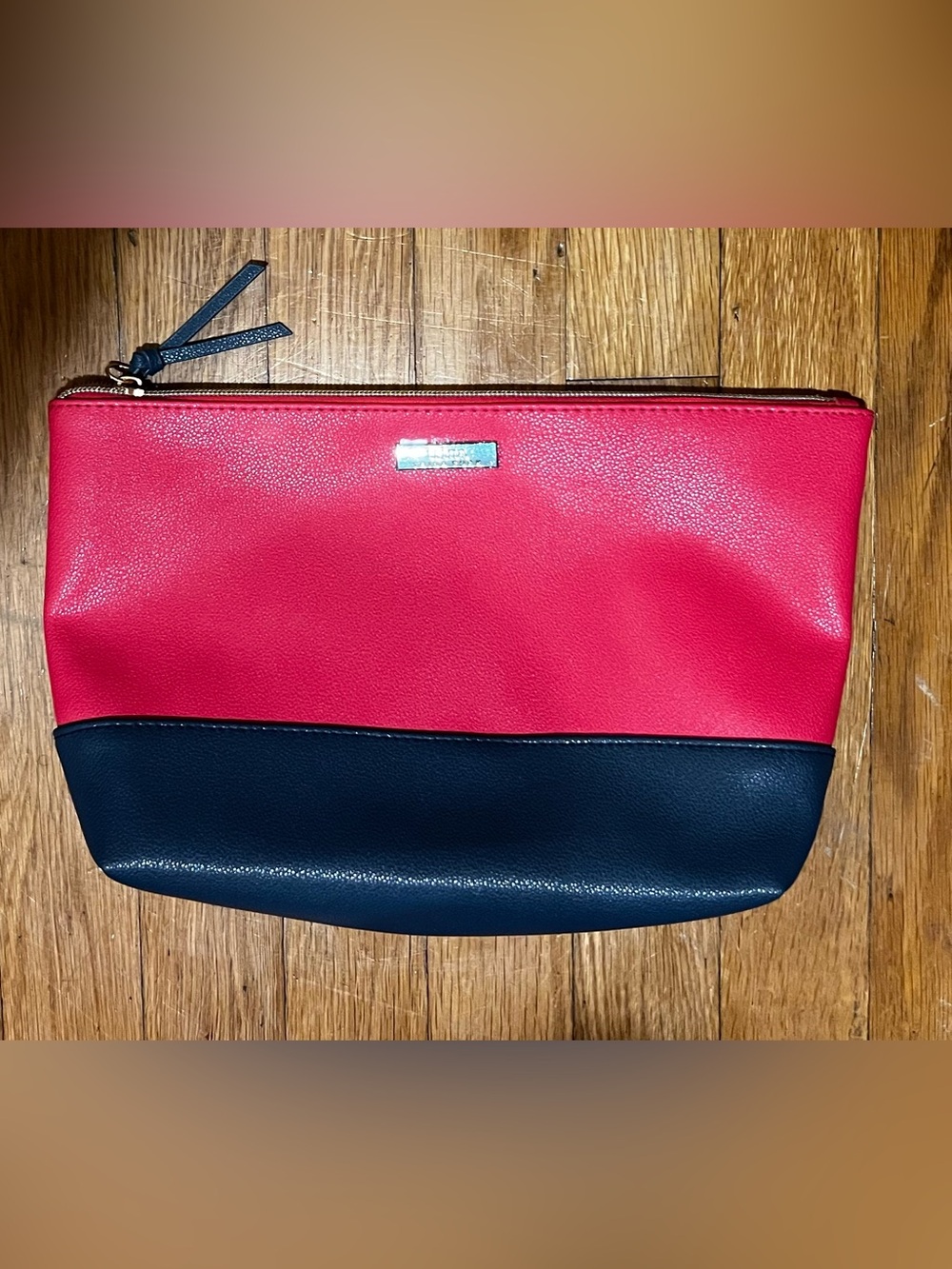 Trina Turk Pink and Blue Two-Tone Zip Cosmetic Pouch